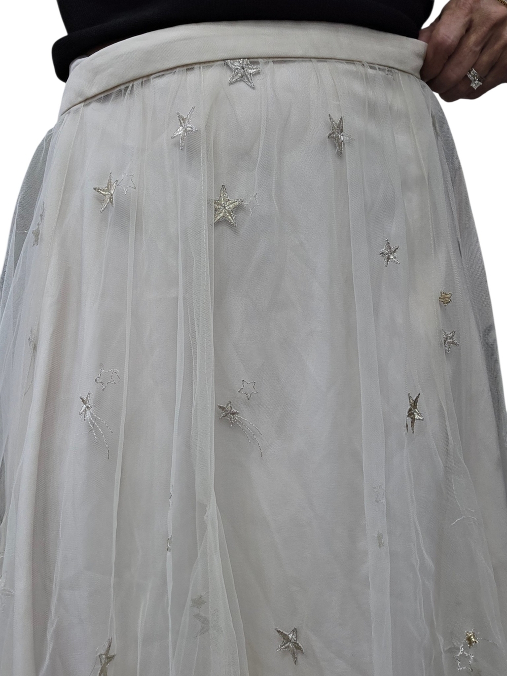 Jenny Yoo Collection Ivory Star Embroidered Tulle Midi Skirt Size 0 - Picture 4 of 10